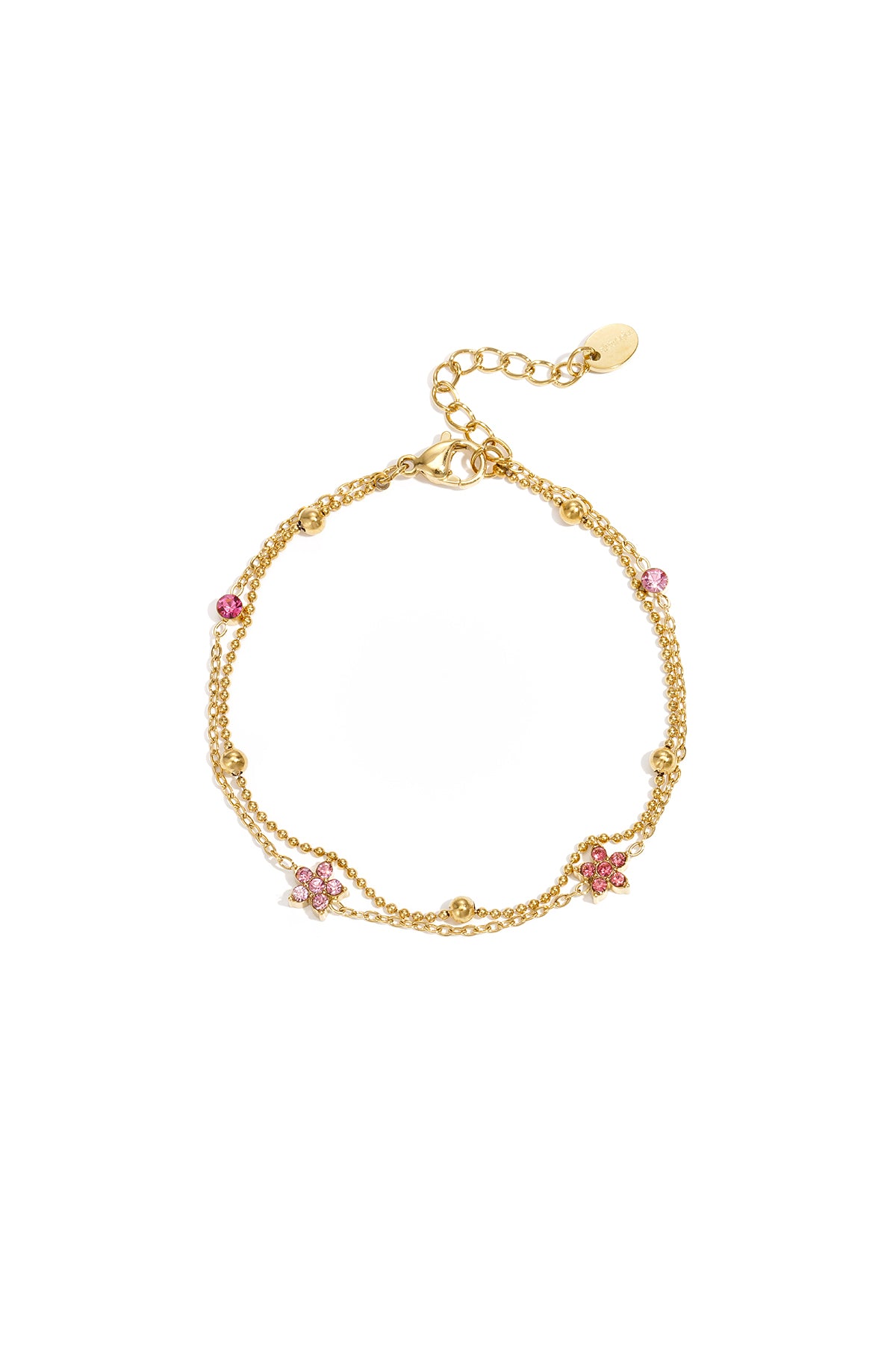 Flower Charm Bracelet – Gold-Plated Steel & Rhinestones