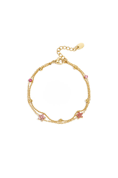 Flower Charm Bracelet – Gold-Plated Steel & Rhinestones