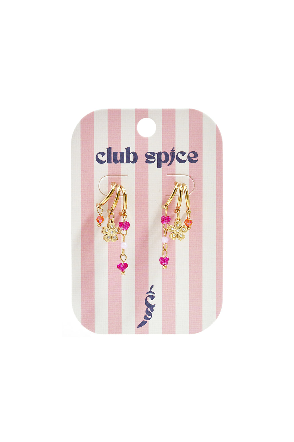 Triple earrings with flower charm and beads