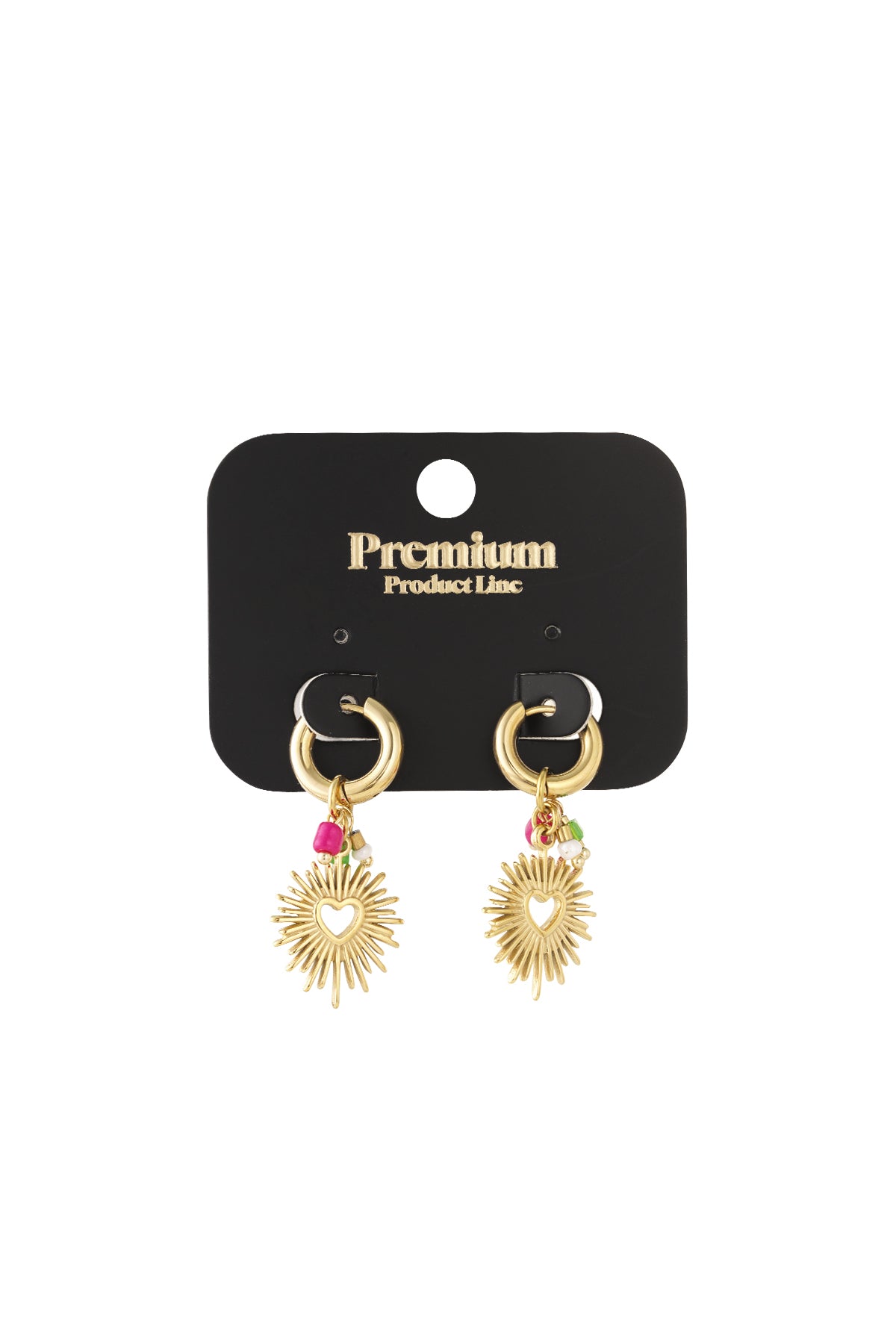 Earrings with heart and beads Gold Color Stainless Steel