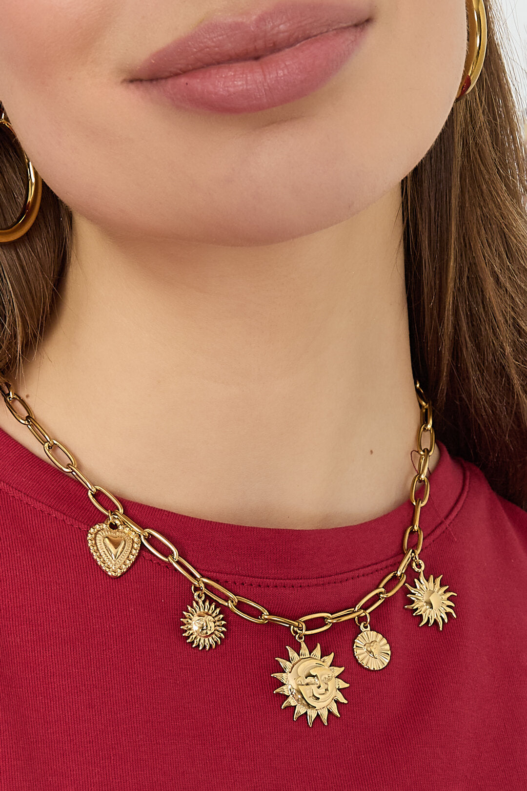 Elegant Heart & Sun Pendant Necklace - All Fit, Casual Style