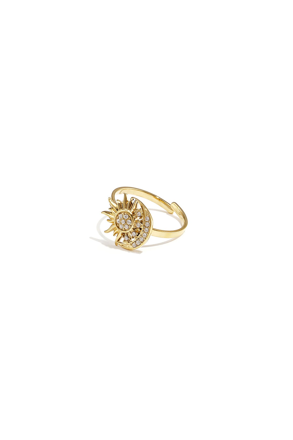 Adjustable Gold Color Statement Ring with Sun and Moon