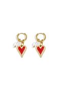 Earrings with hanging heart and pearl