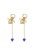 Small hoop earrings with long chain, heart and beads
