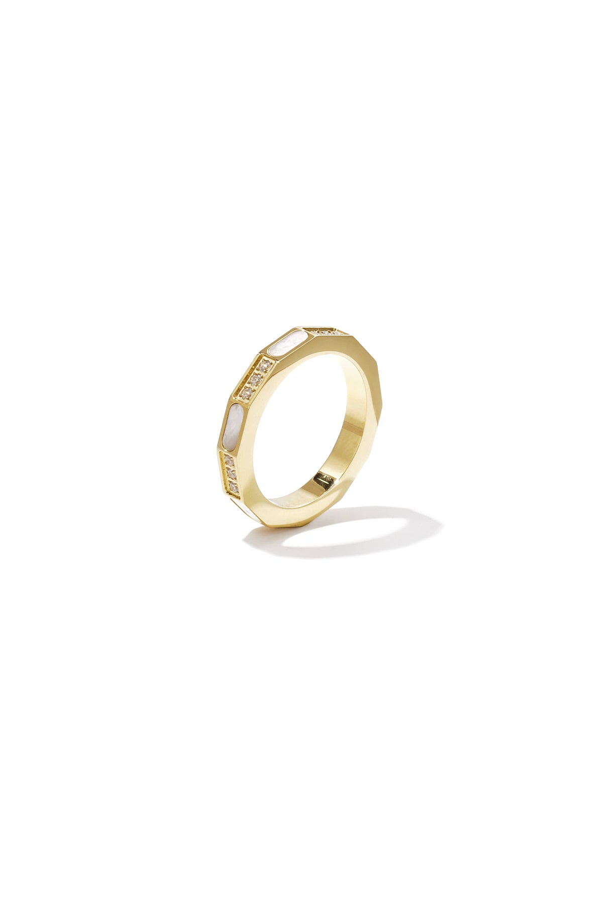 Angular ring with stones and mother-of-pearl detail
