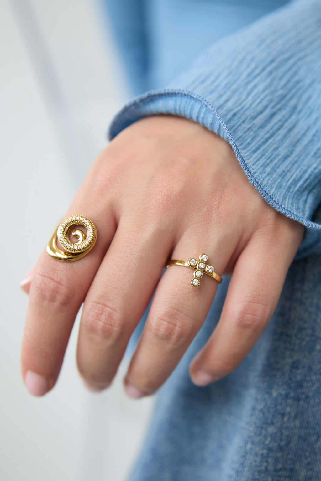 Stylish 14K Gold Plated Cross Ring - Adjustable Fit
