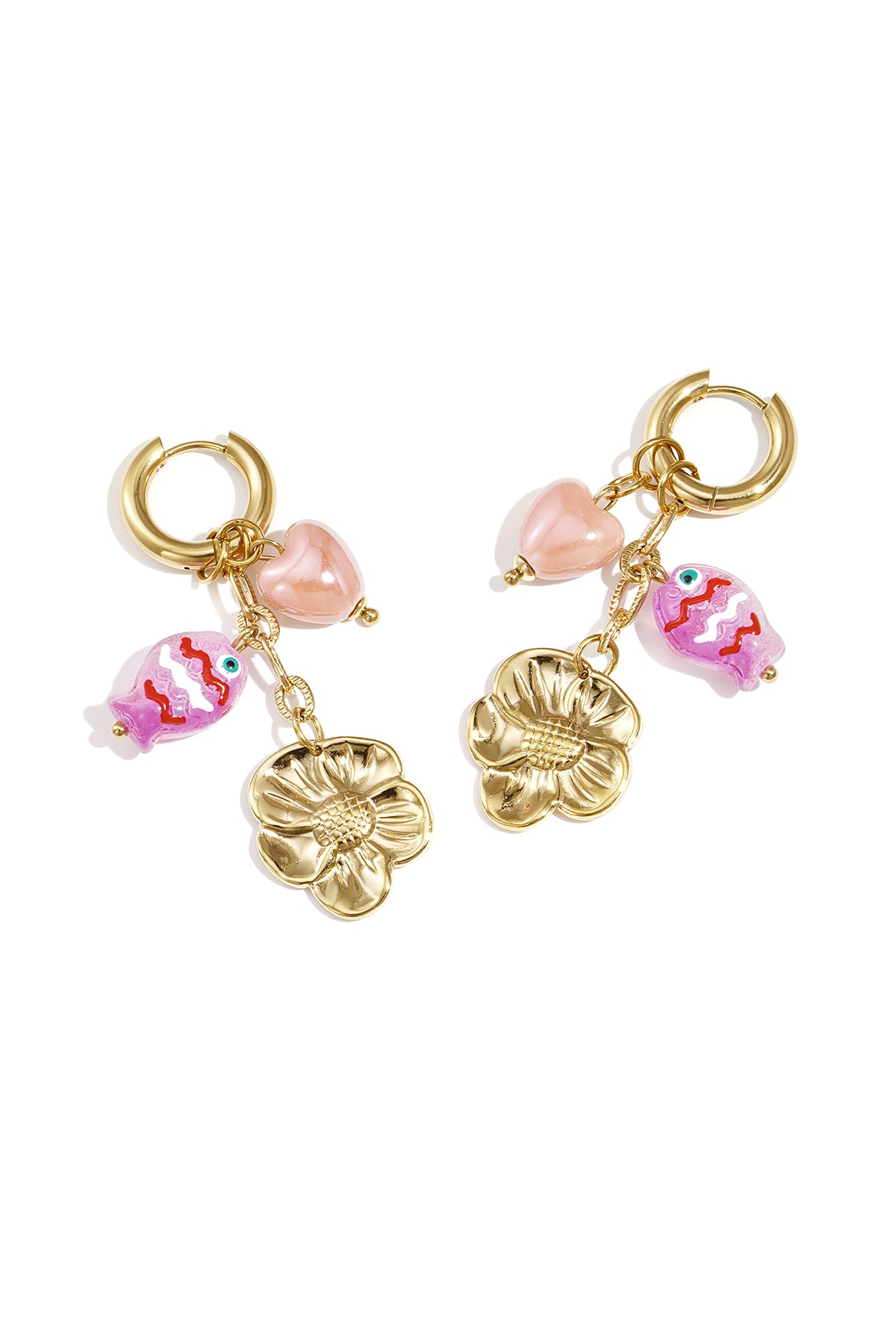 Fish Drop Earrings – Gold-Plated Steel & Glaze