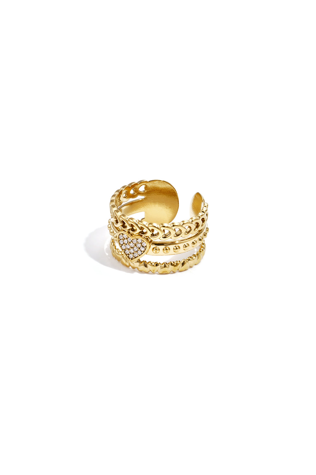 Heart Statement Ring – Gold-Plated Steel & Rhinestones