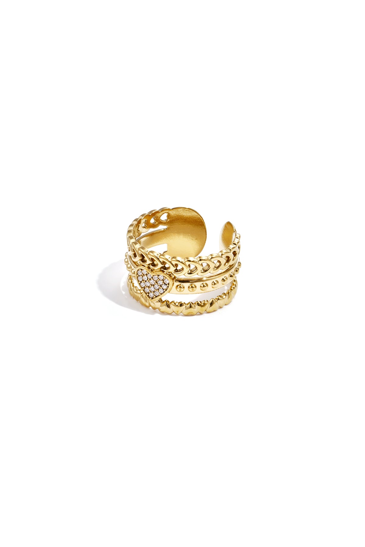 Heart Statement Ring – Gold-Plated Steel & Rhinestones