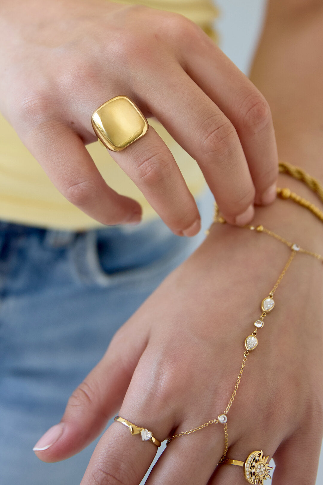 Adjustable Gold-Color Stainless Steel Statement Ring
