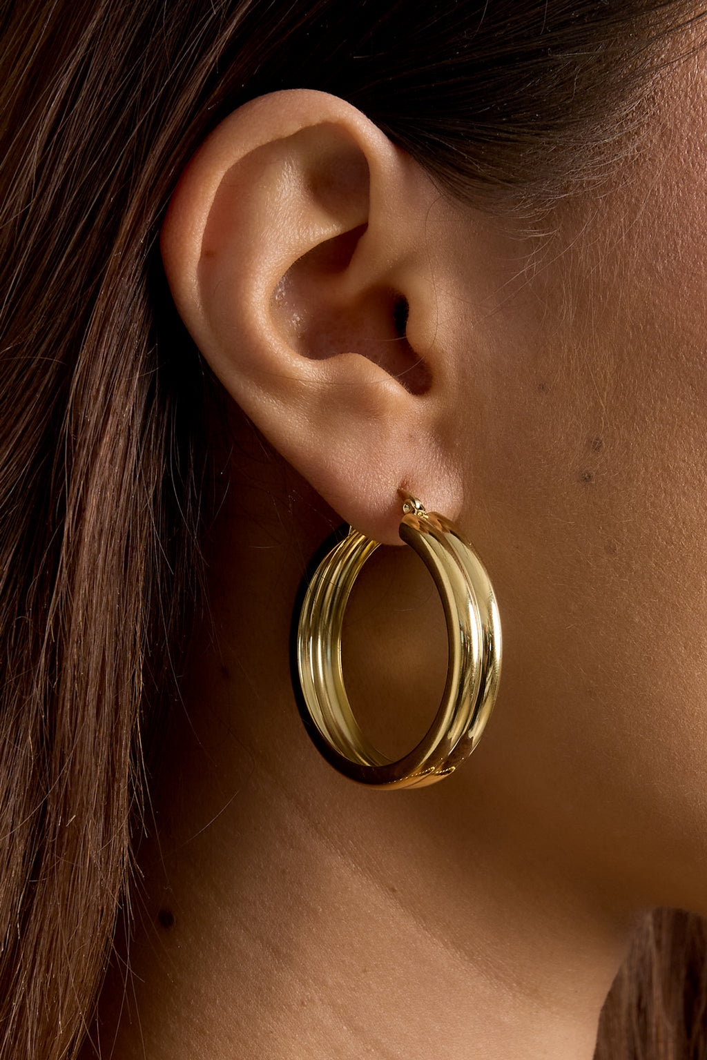 Ribbed hoop earrings Gold Color Stainless Steel