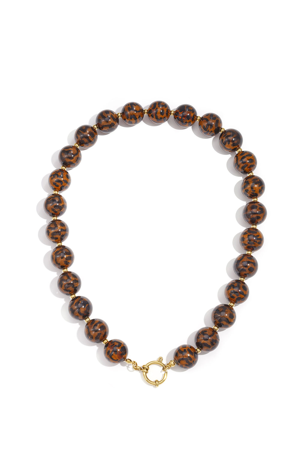 Leopard Print Beaded Necklace – Brown Acrylic & Steel