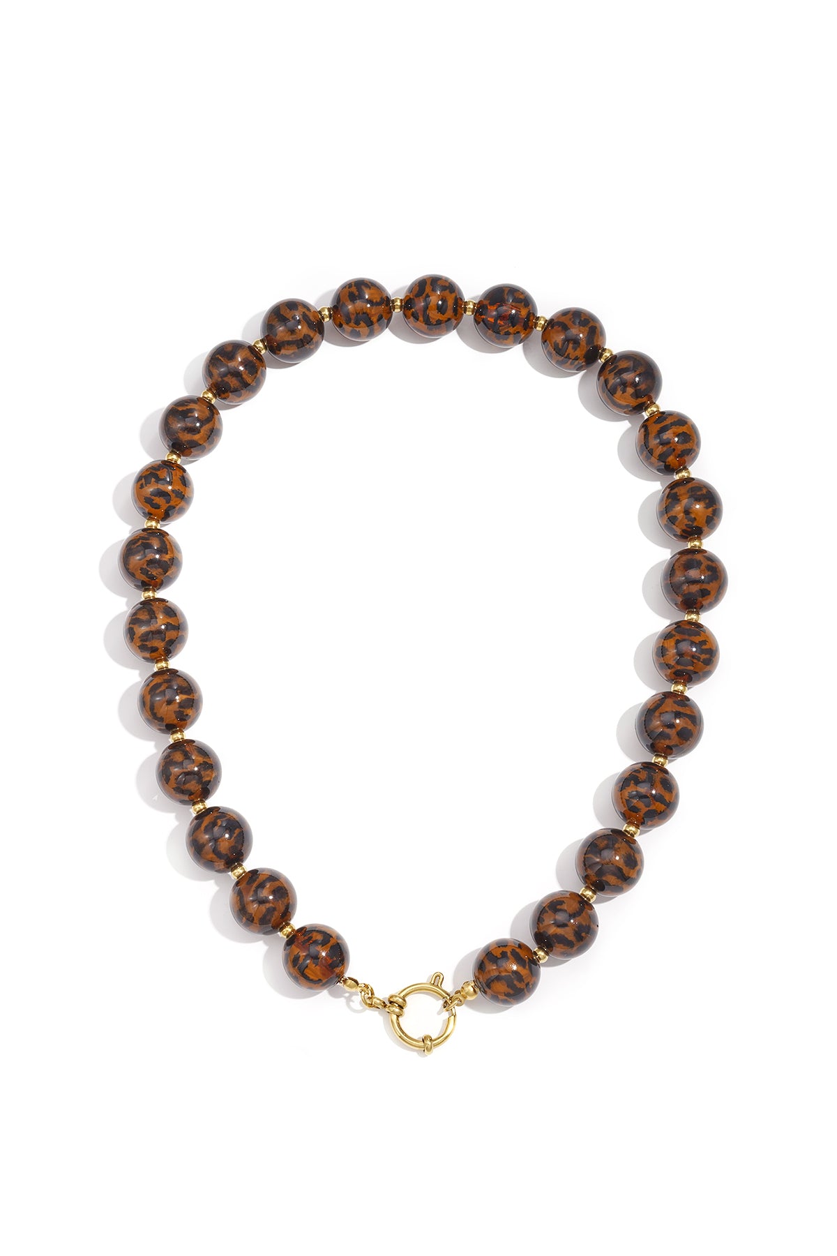 Leopard Print Beaded Necklace – Brown Acrylic & Steel
