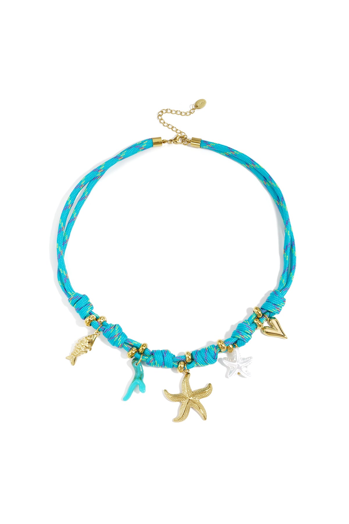 Starfish Pendant Necklace – Blue Rope & Acrylic; Steel