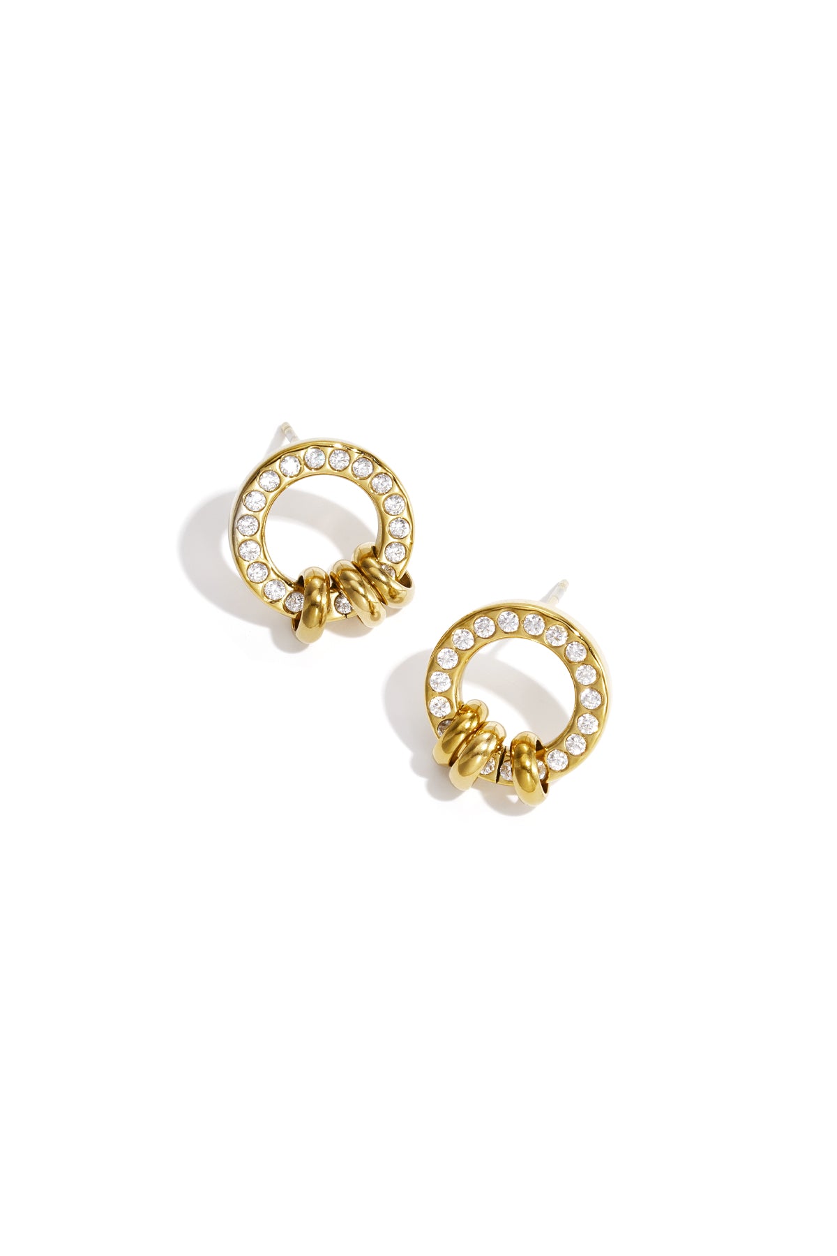 Circle Stud Earrings – Gold-Plated Steel & Zircon