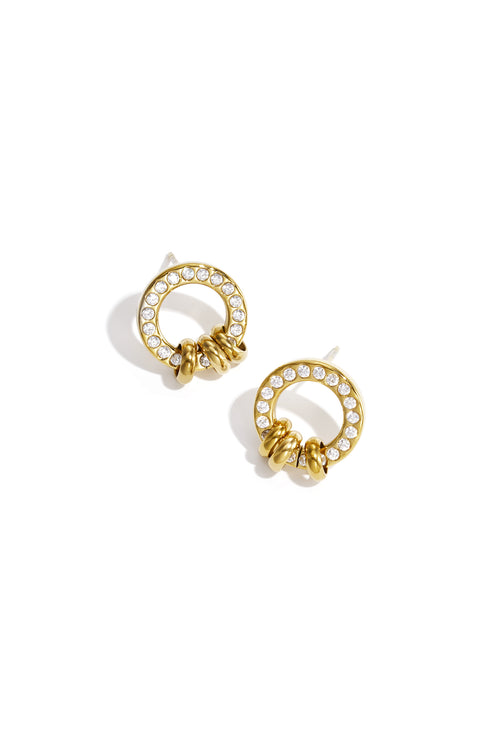Circle Stud Earrings – Gold-Plated Steel & Zircon
