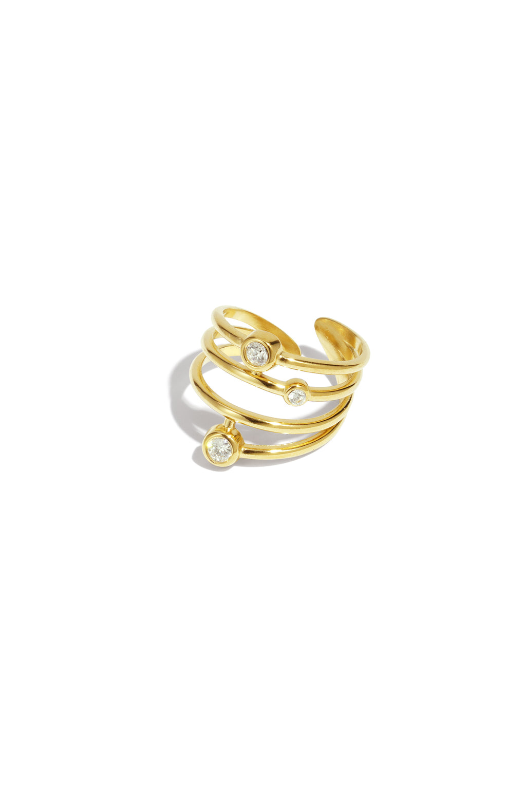 Lines Statement Ring – Gold-Plated Steel & Rhinestones