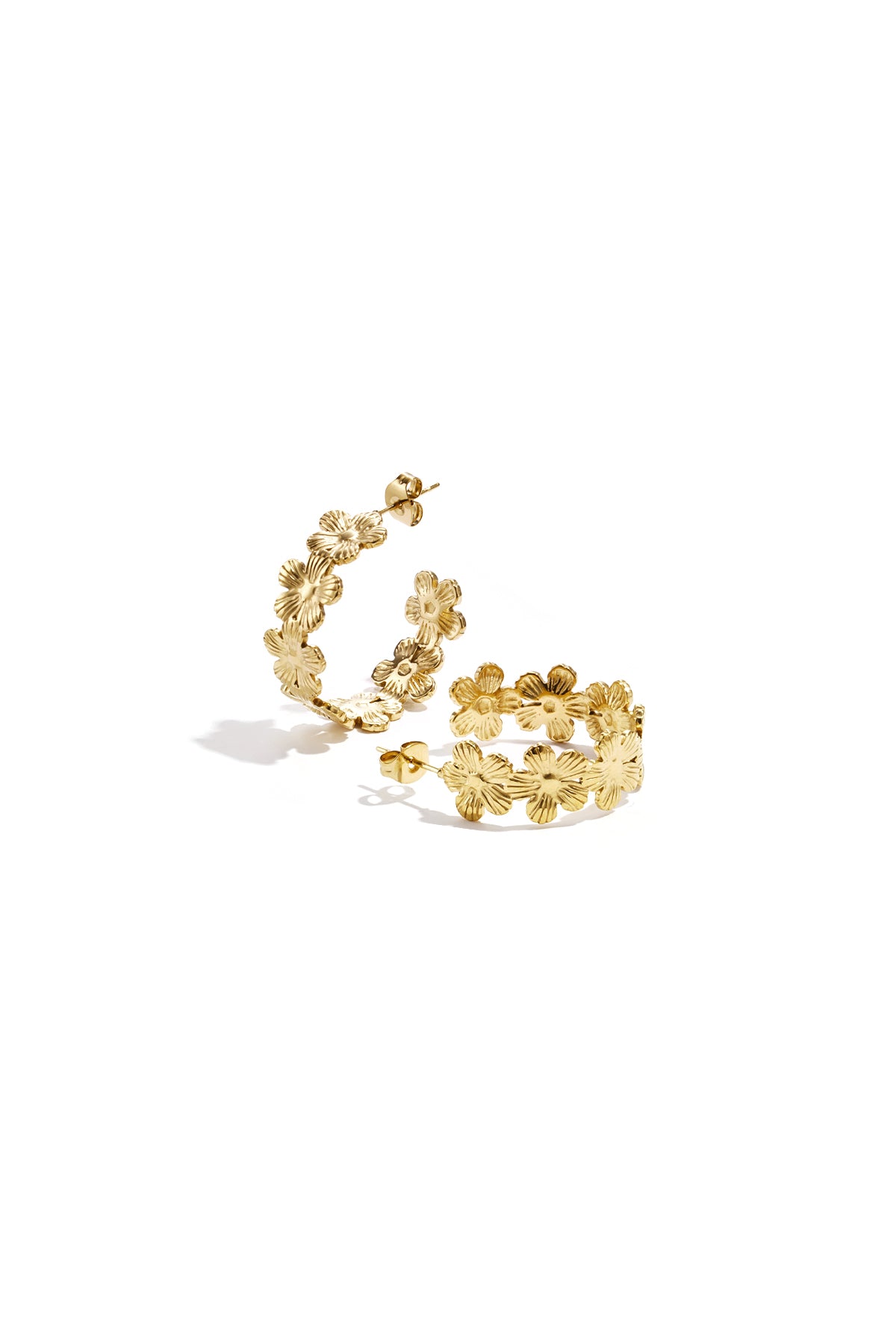 Flower Hoop Earrings – Gold-Plated Steel