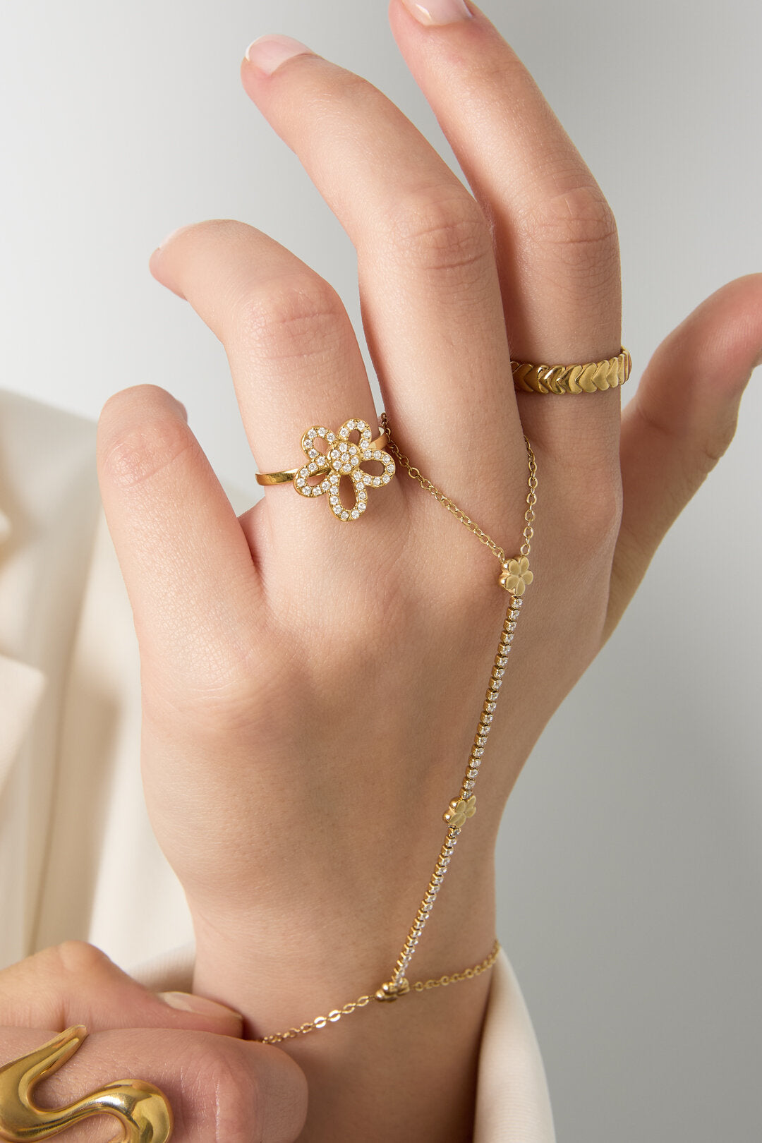Elegant Gold-Toned Adjustable Flower Statement Ring