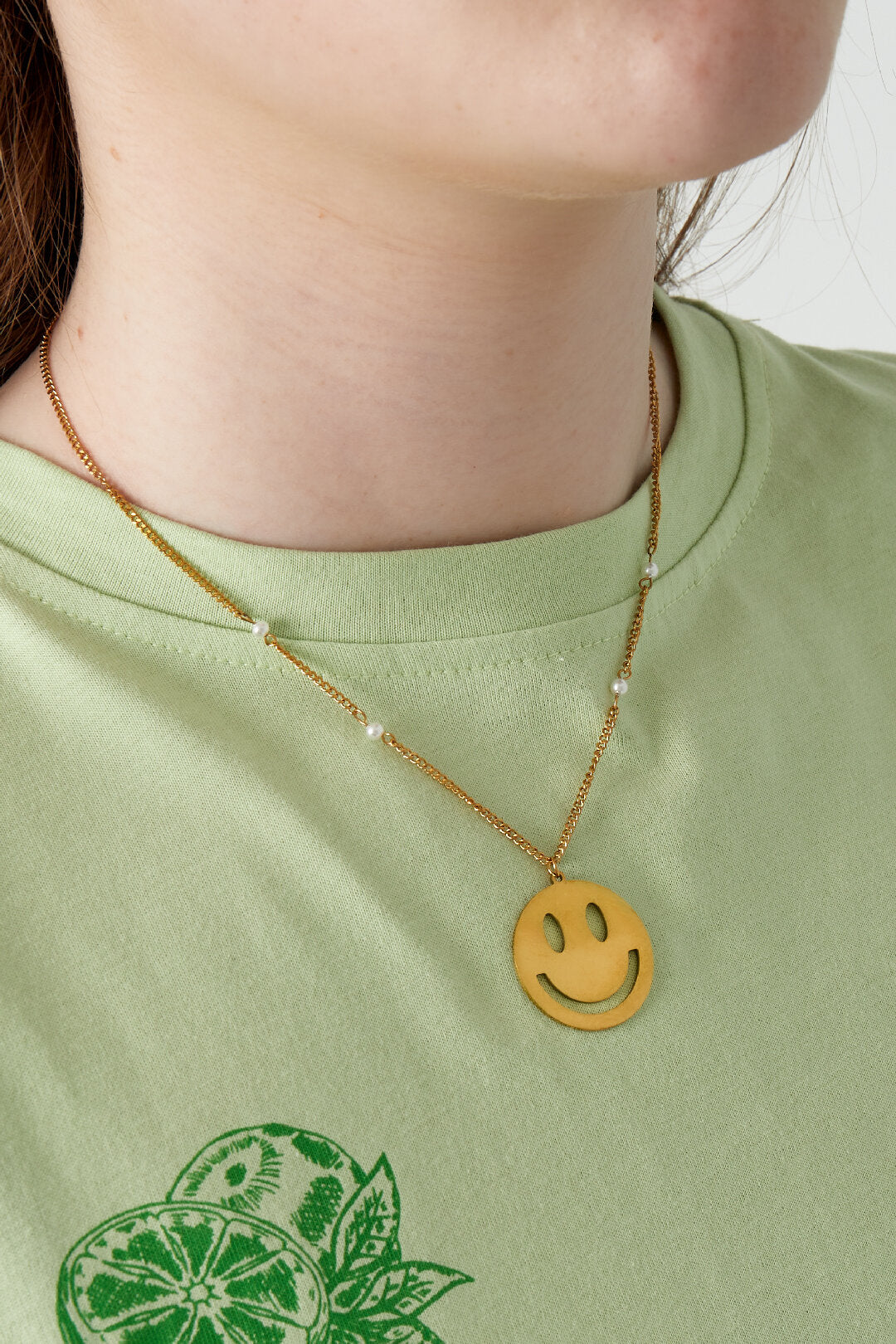 Charming Smiling Face Pendant Necklace in Silver & Gold