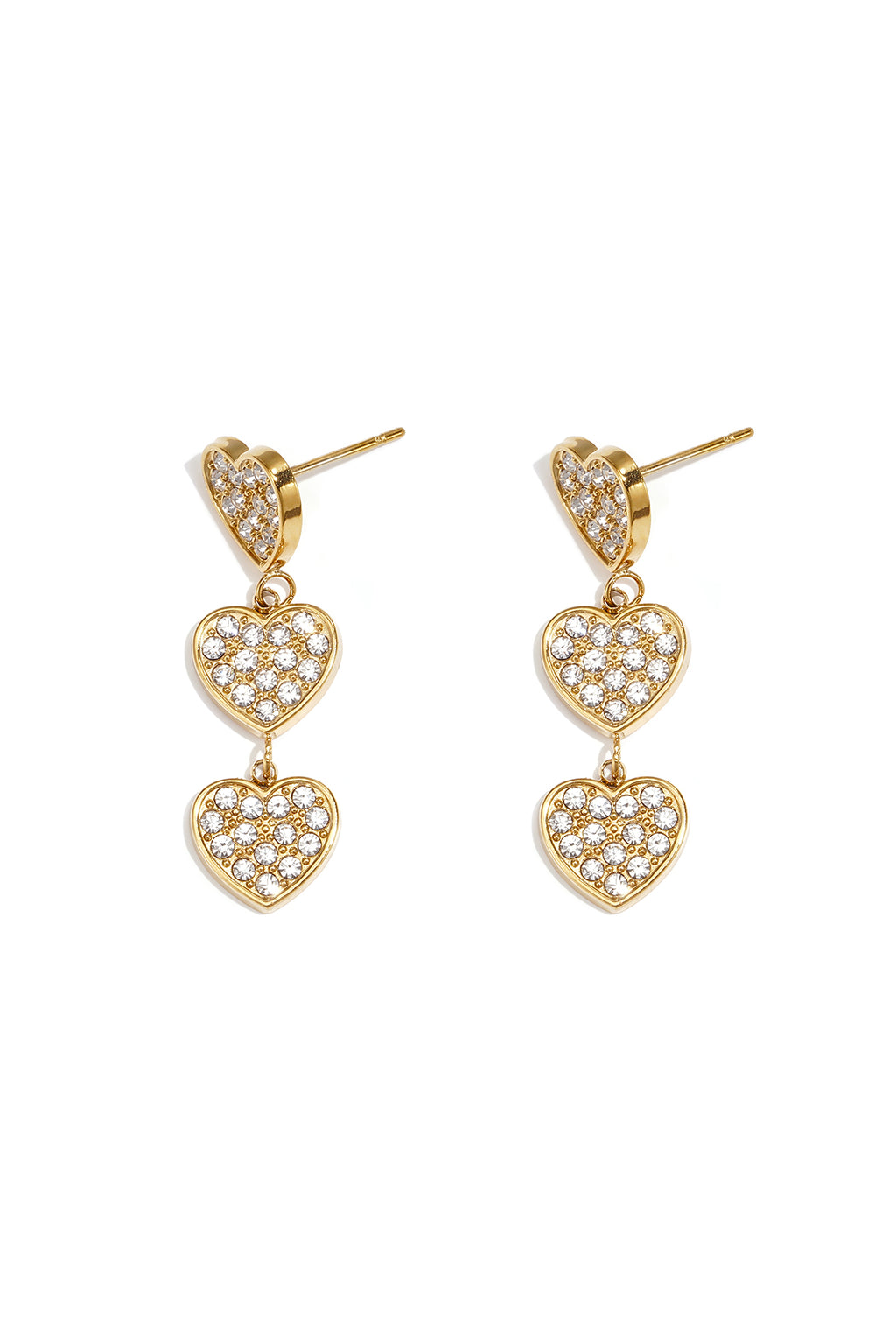 Earrings with 3 embellished hearts