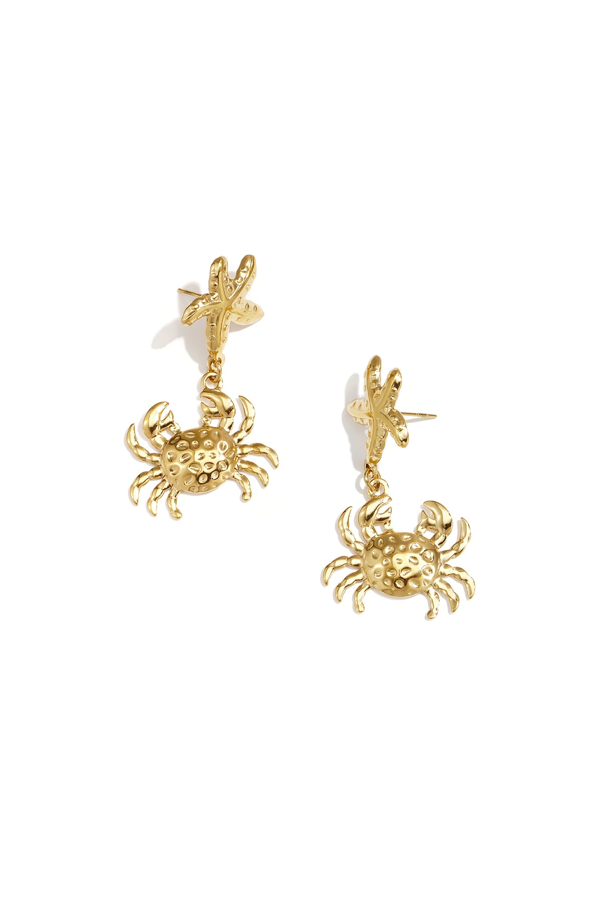 Dangling starfish earrings with crab