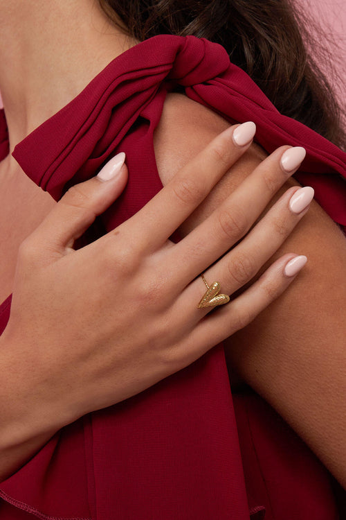 Elegant Heart Adjustable Statement Ring in Silver & Gold