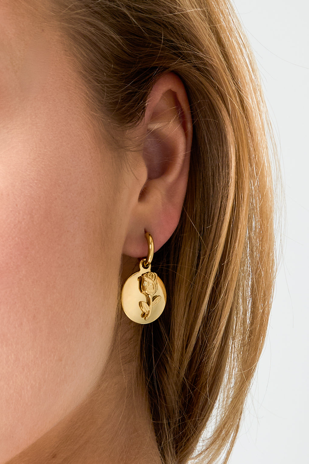 Earrings with rose in flower pendant