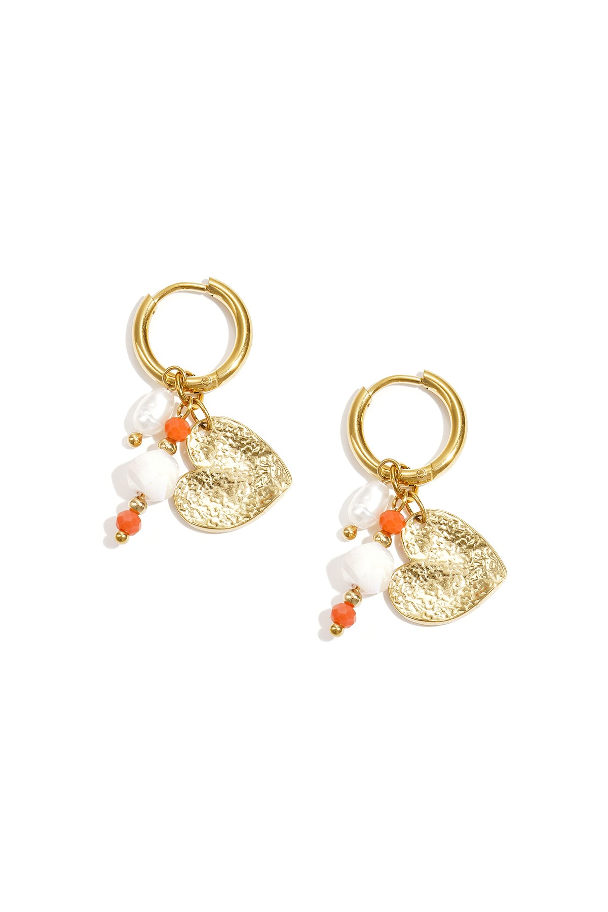 Heart Drop Earrings – Gold-Plated Steel & Crystal; Pearls