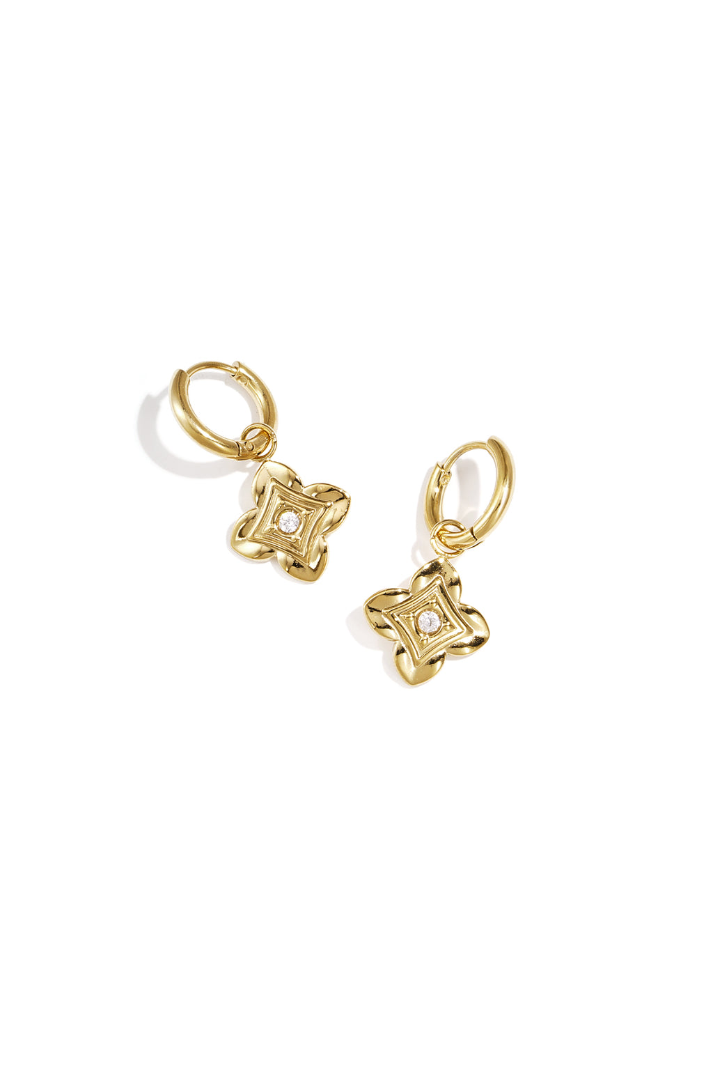 Flower Drop Earrings – Gold-Plated Steel & Zircon