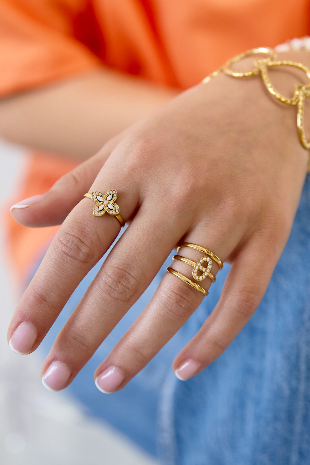 Elegant Adjustable Statement Ring in Silver & Gold
