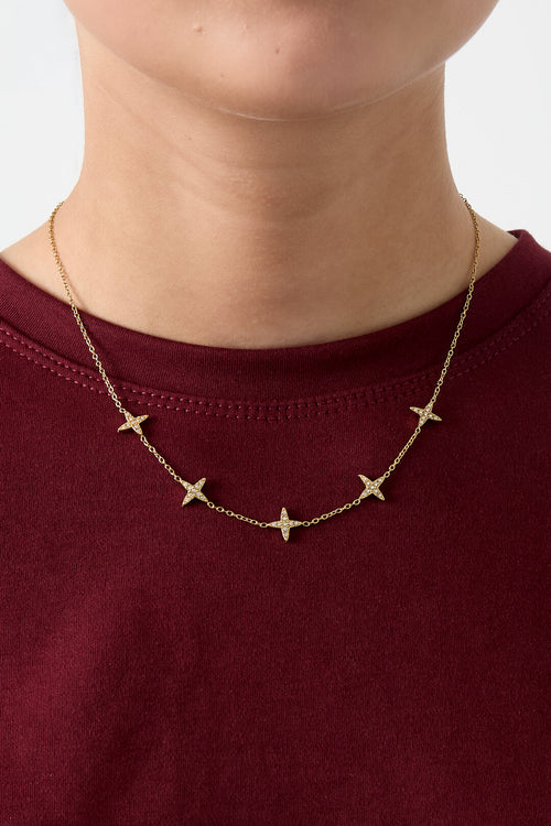 Elegant Zircon Clover Chain Necklace, All Fit
