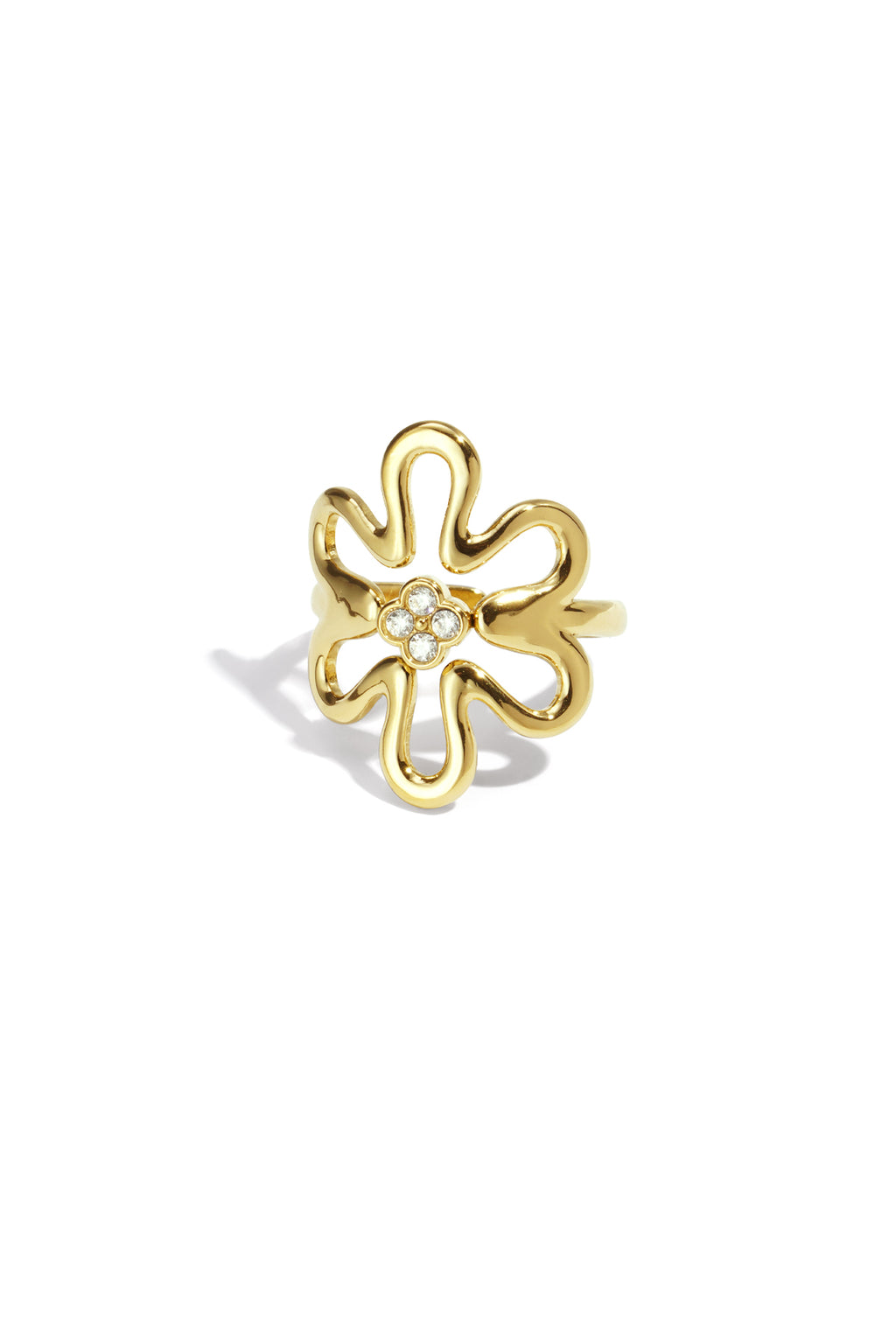 Flower Statement Ring – Gold-Plated Steel & Rhinestones