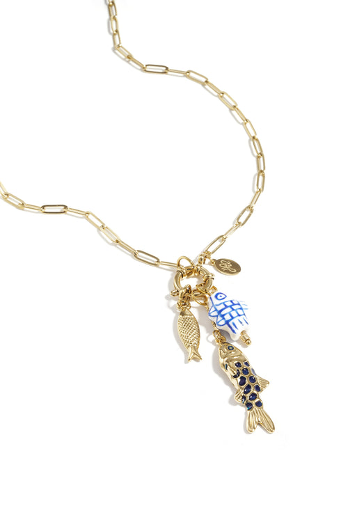 Fish Pendant Necklace – Gold-Plated Steel & Enamel