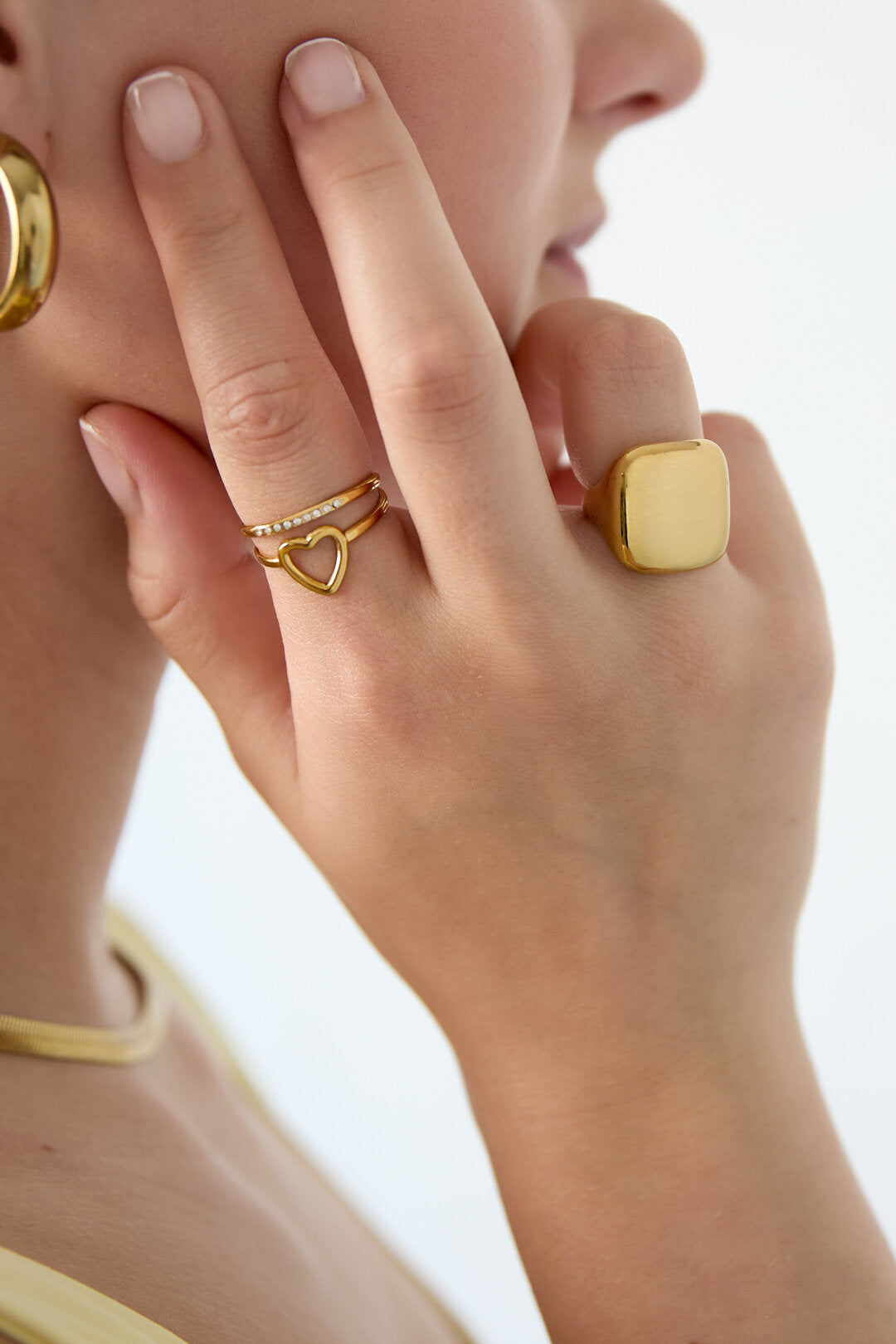 Adjustable Gold-Color Stainless Steel Statement Ring