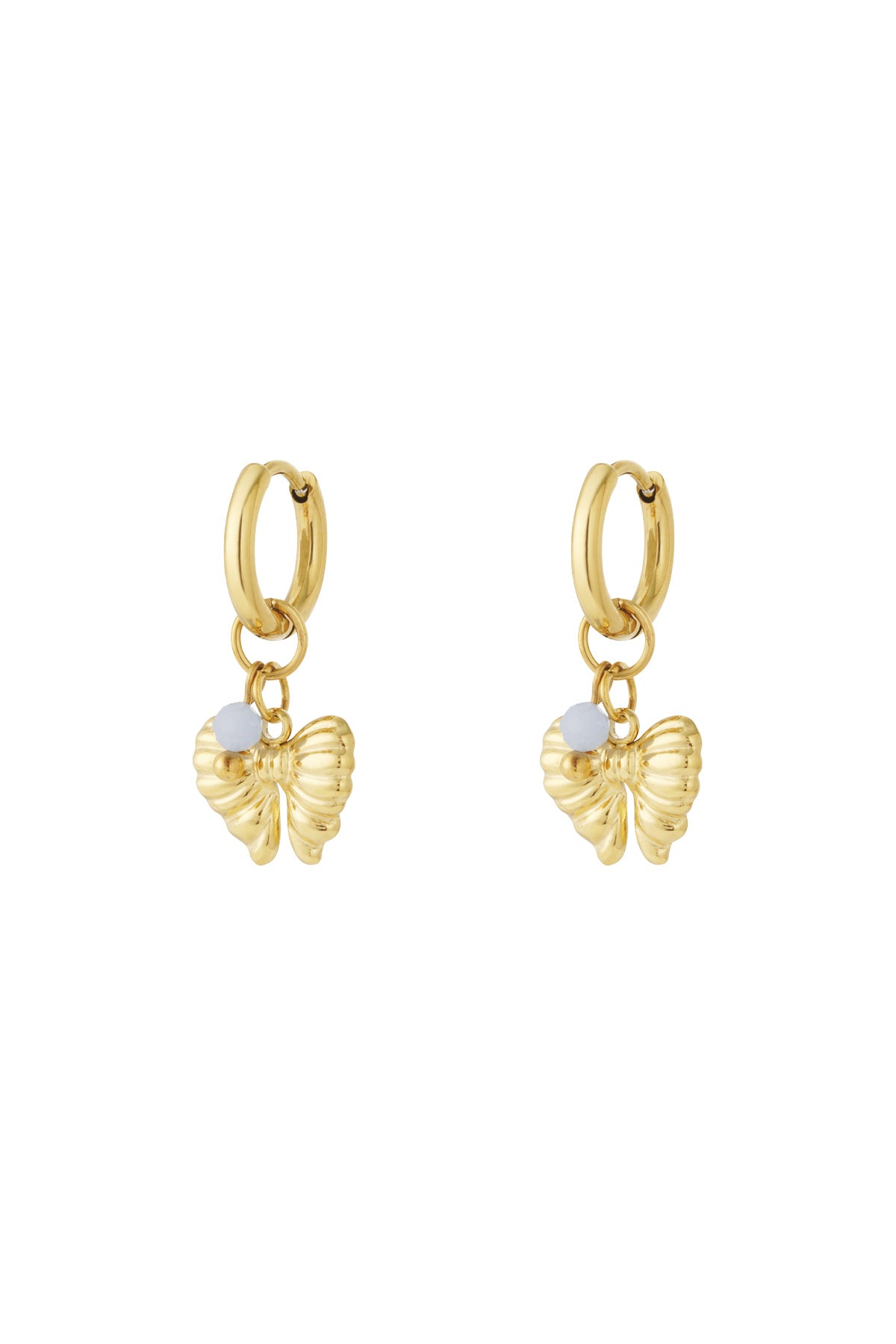 Earrings with hanging bow charm and bead