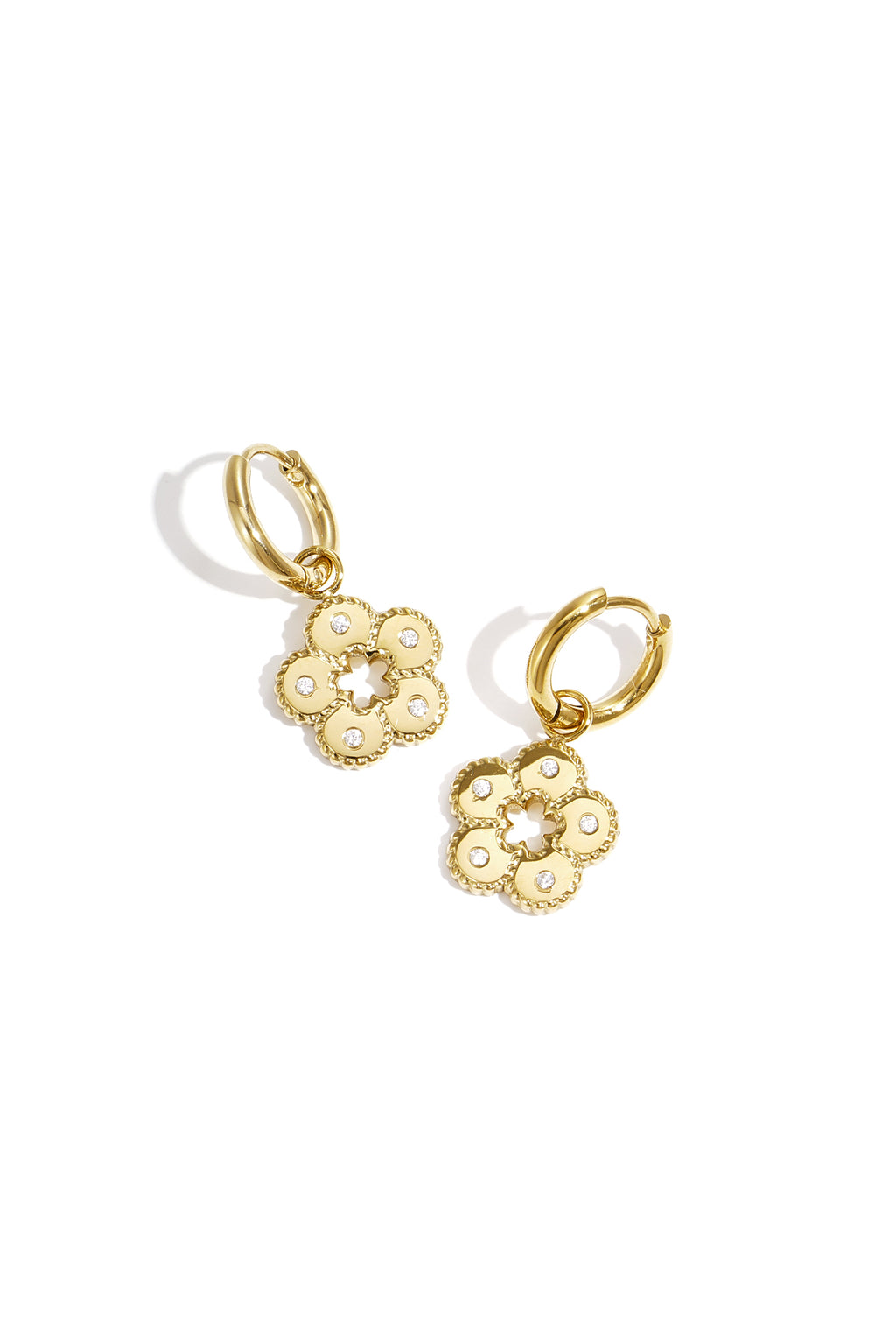Flower Drop Earrings – Gold-Plated Steel & Zircon