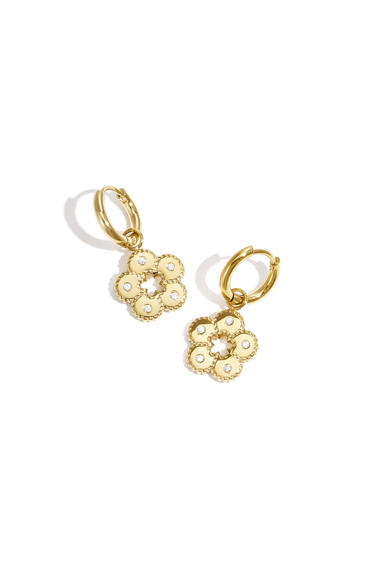 Flower Drop Earrings – Gold-Plated Steel & Zircon