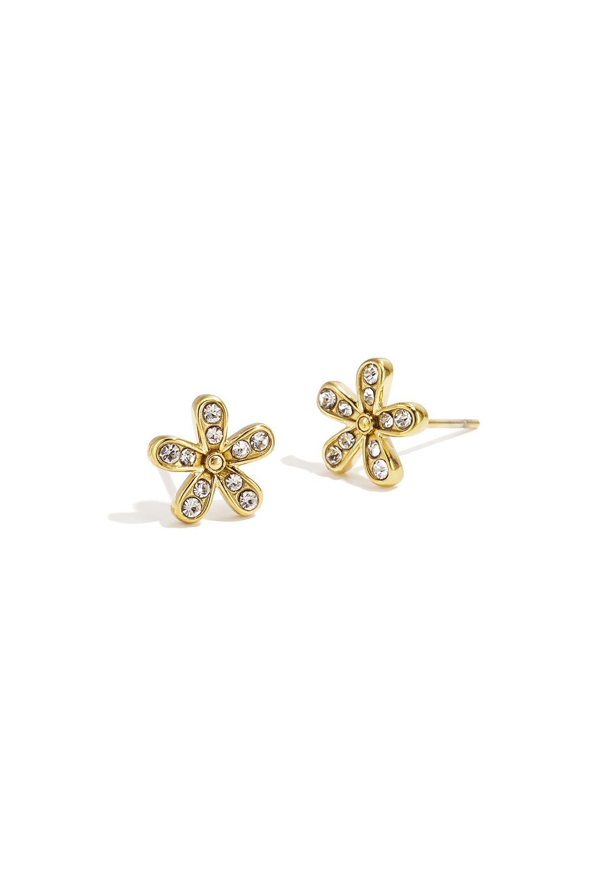 Flower Stud Earrings – Gold-Plated Steel & Rhinestones