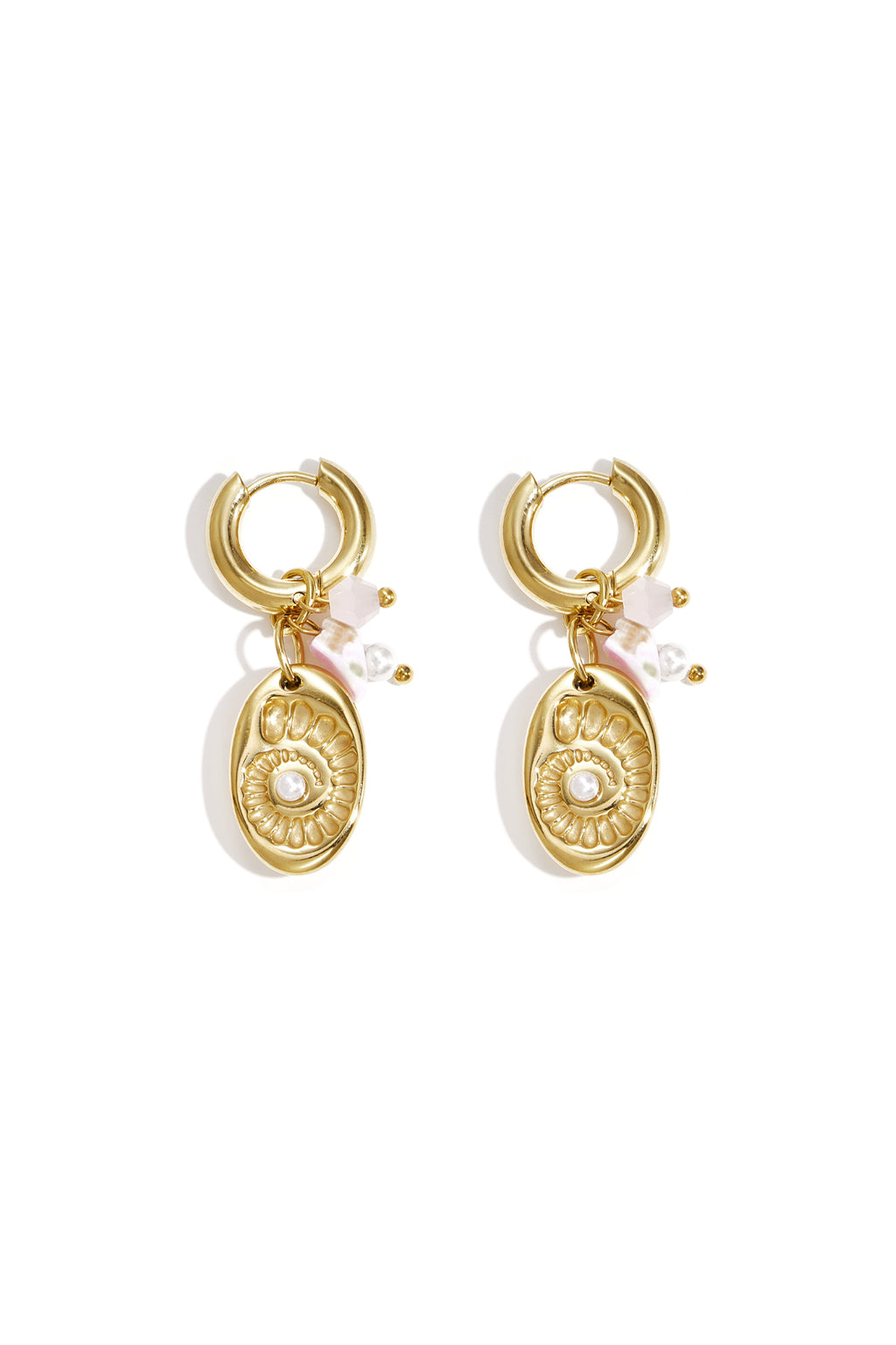 Shell Drop Earrings – Gold-Plated Steel & Crystal