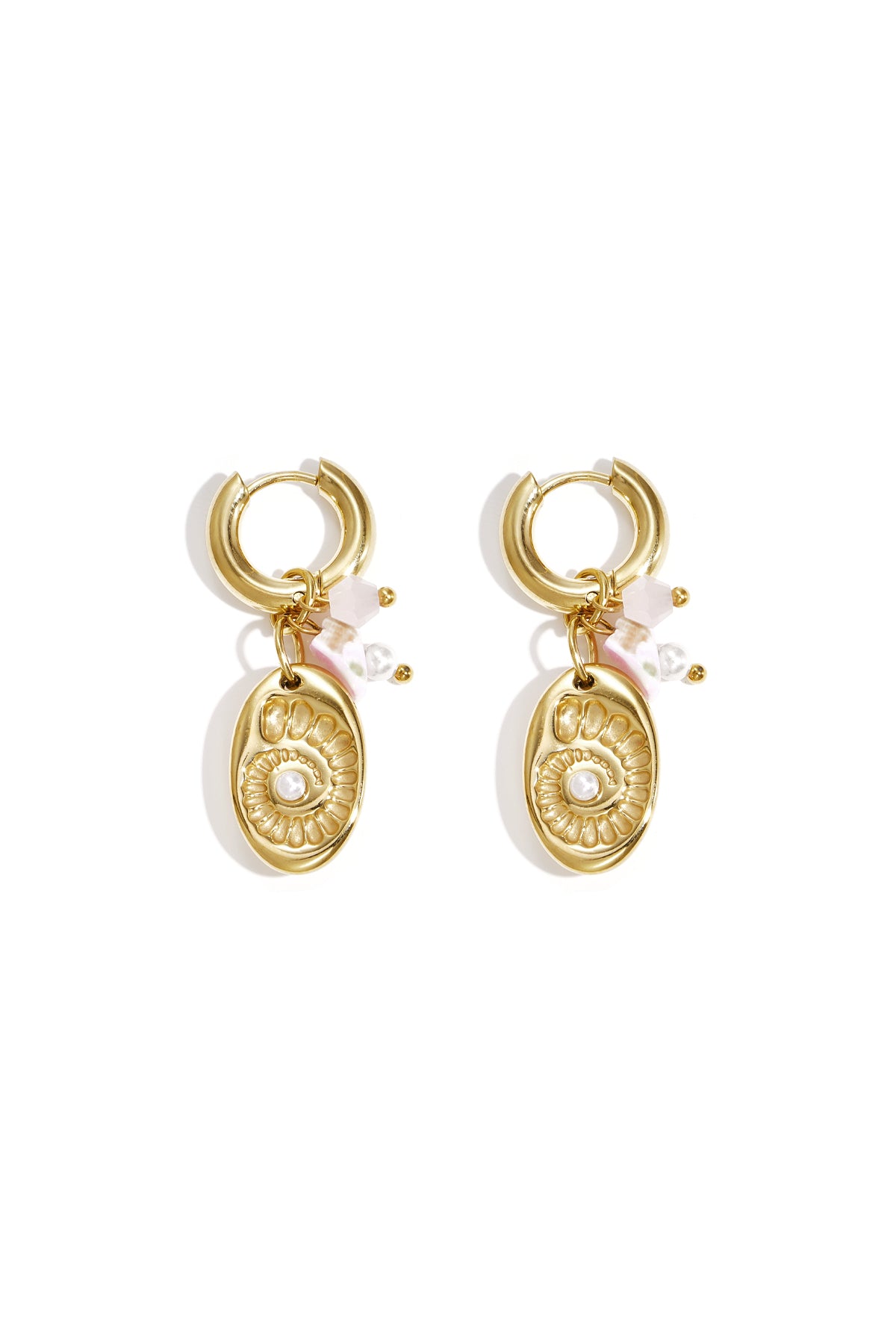 Shell Drop Earrings – Gold-Plated Steel & Crystal
