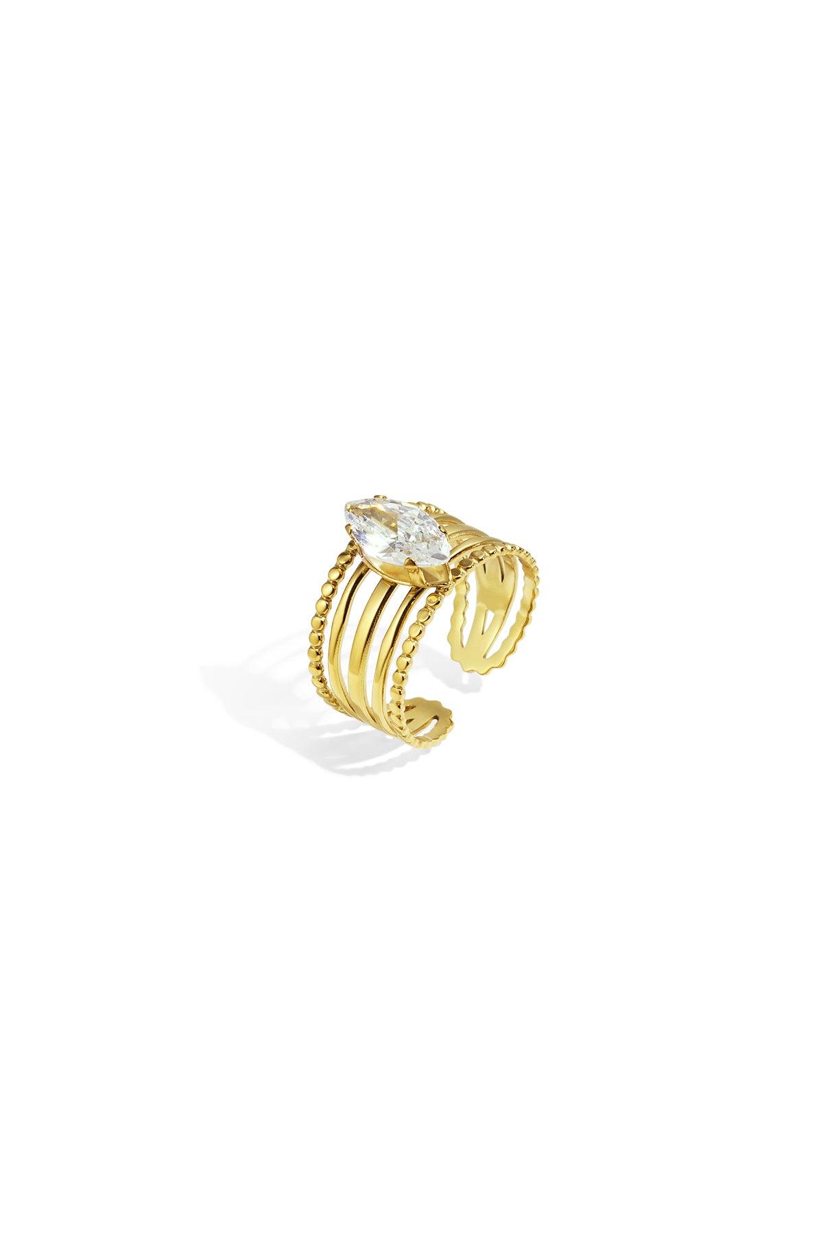 Lines Gemstone Ring – Gold-Plated Steel & Zircon