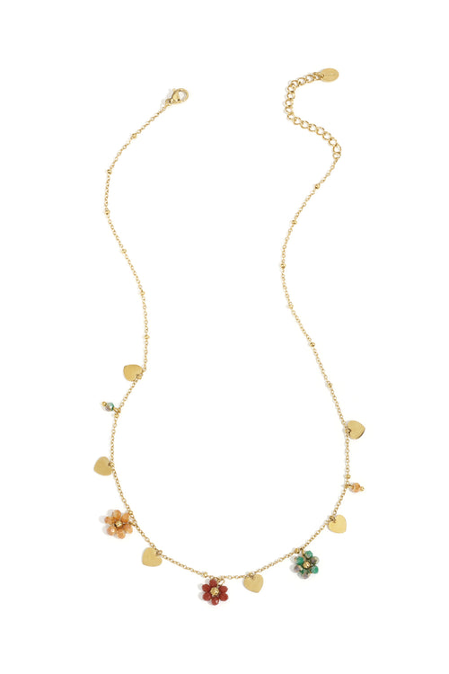Flower Pendant Necklace – Mixed Color Steel & Crystal