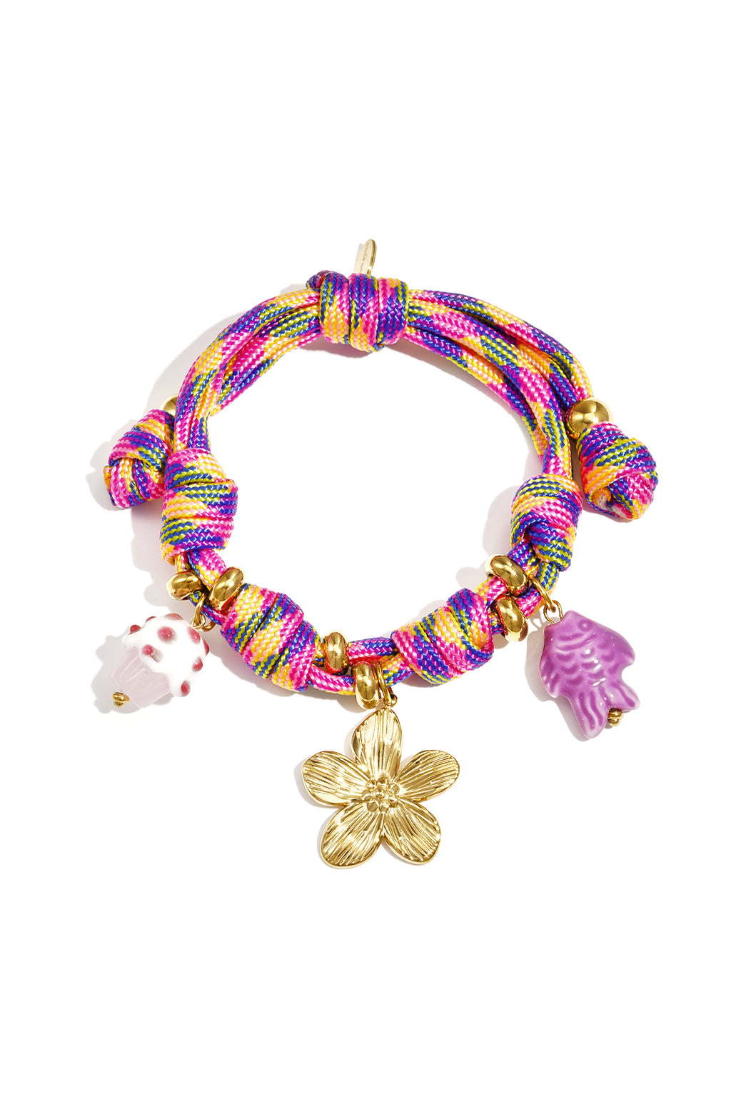 Flower Charm Bracelet – Purple Rope & Steel; Glaze