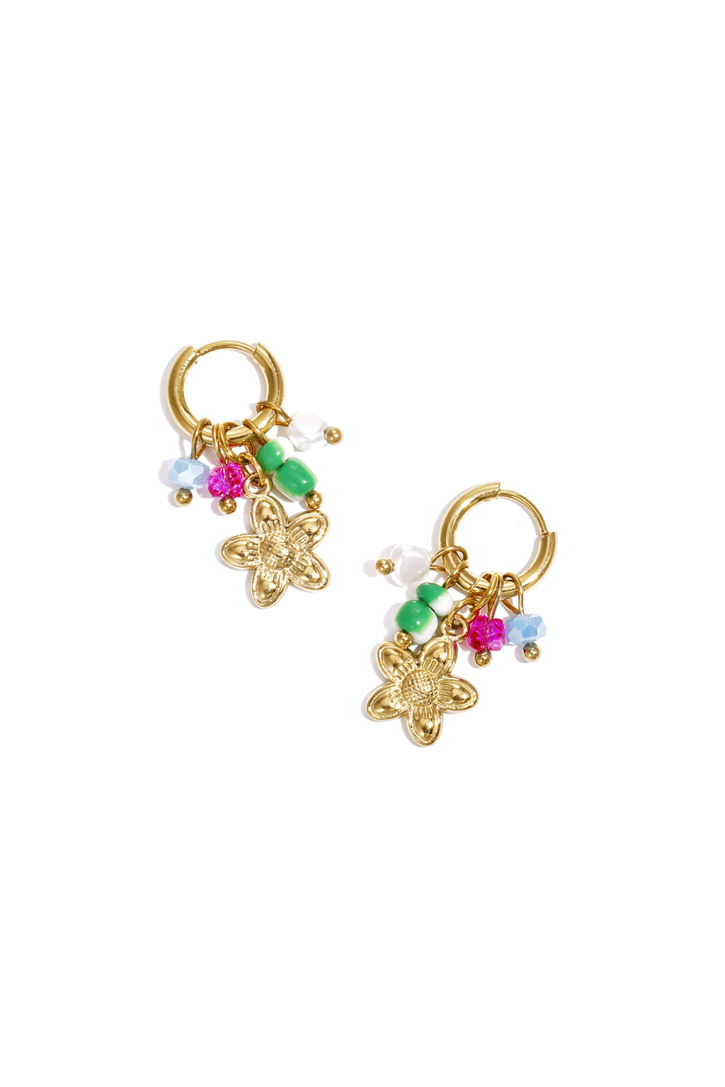 Flower Drop Earrings – Gold-Plated Steel & Crystal