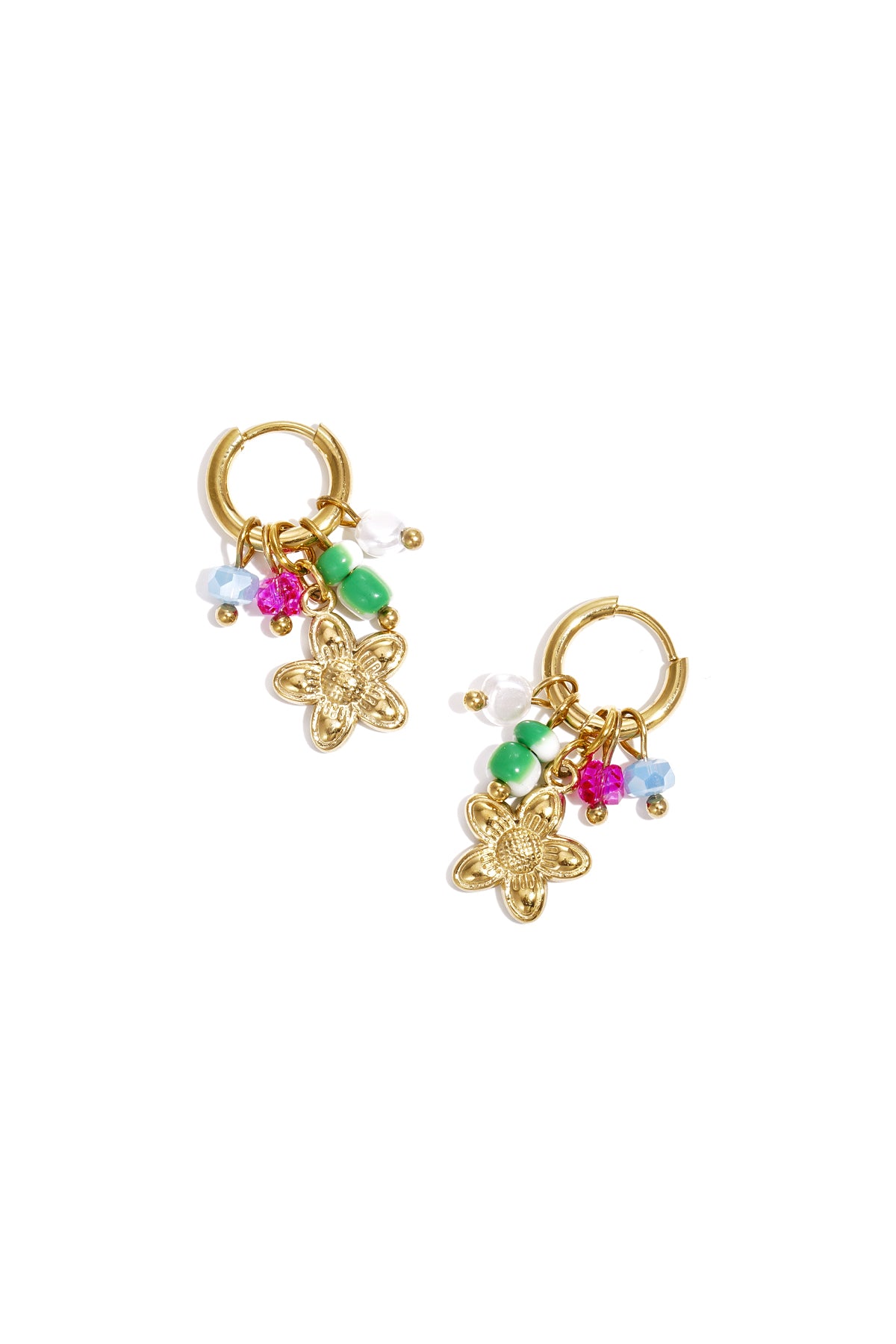 Flower Drop Earrings – Gold-Plated Steel & Crystal