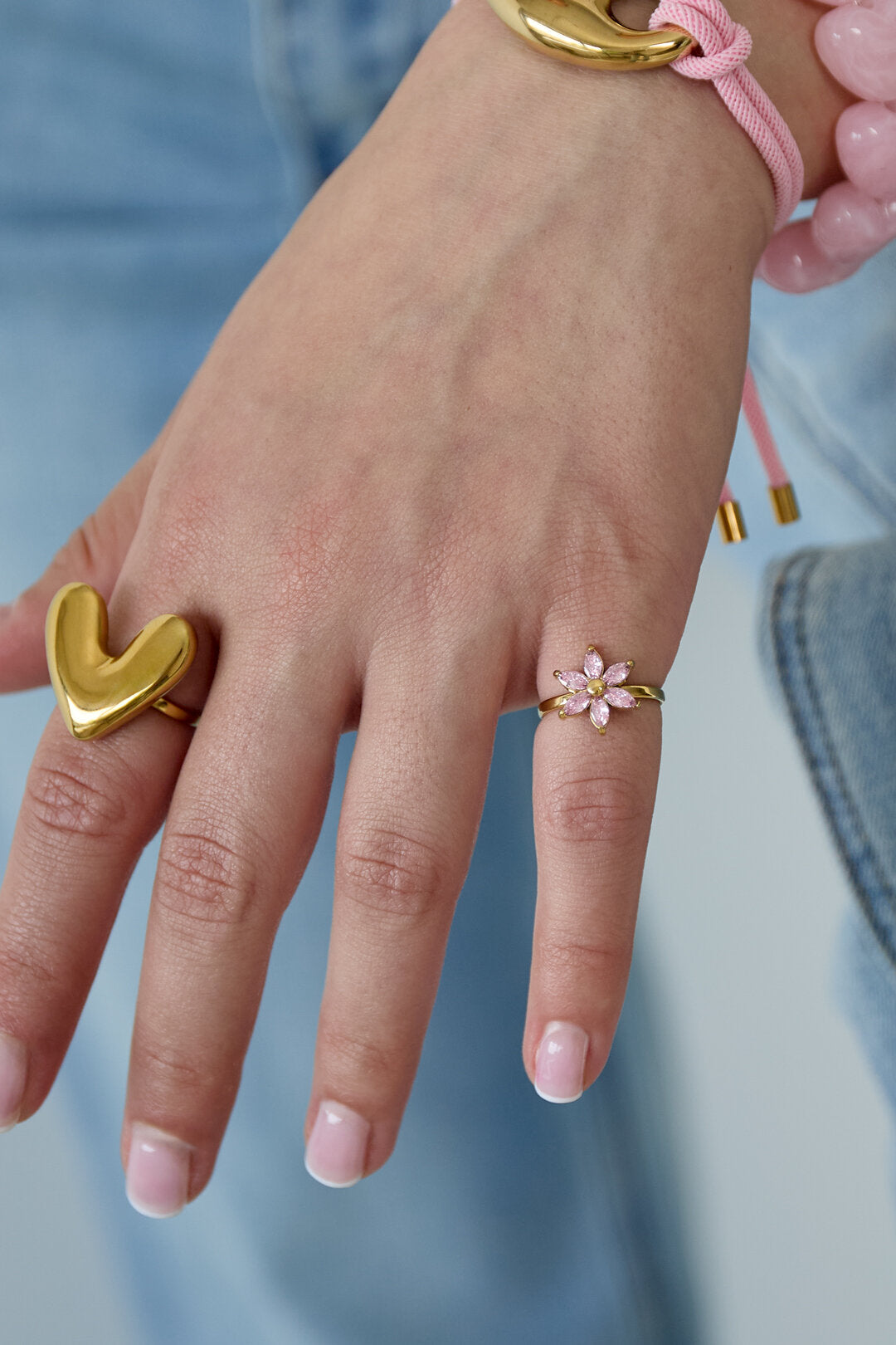 Elegant Pink Flower Statement Ring for Summer