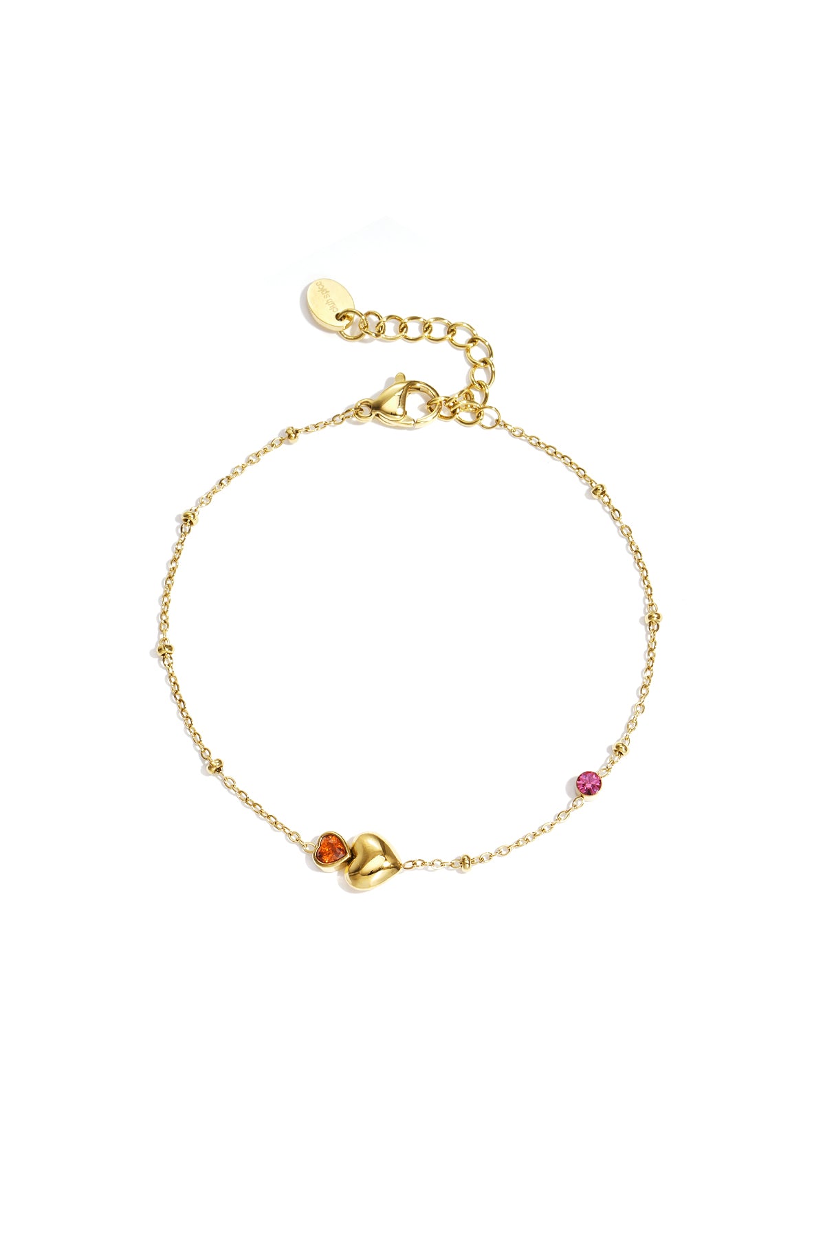 Heart Charm Bracelet – Gold-Plated Steel & Stone; Zircon; Rhinestones