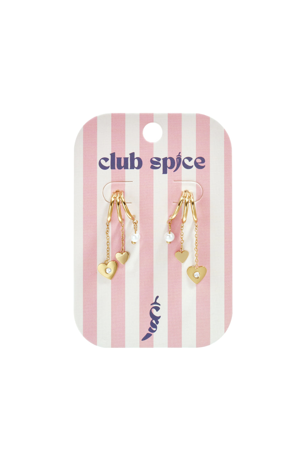 Triple earrings with heart pendants and pearl