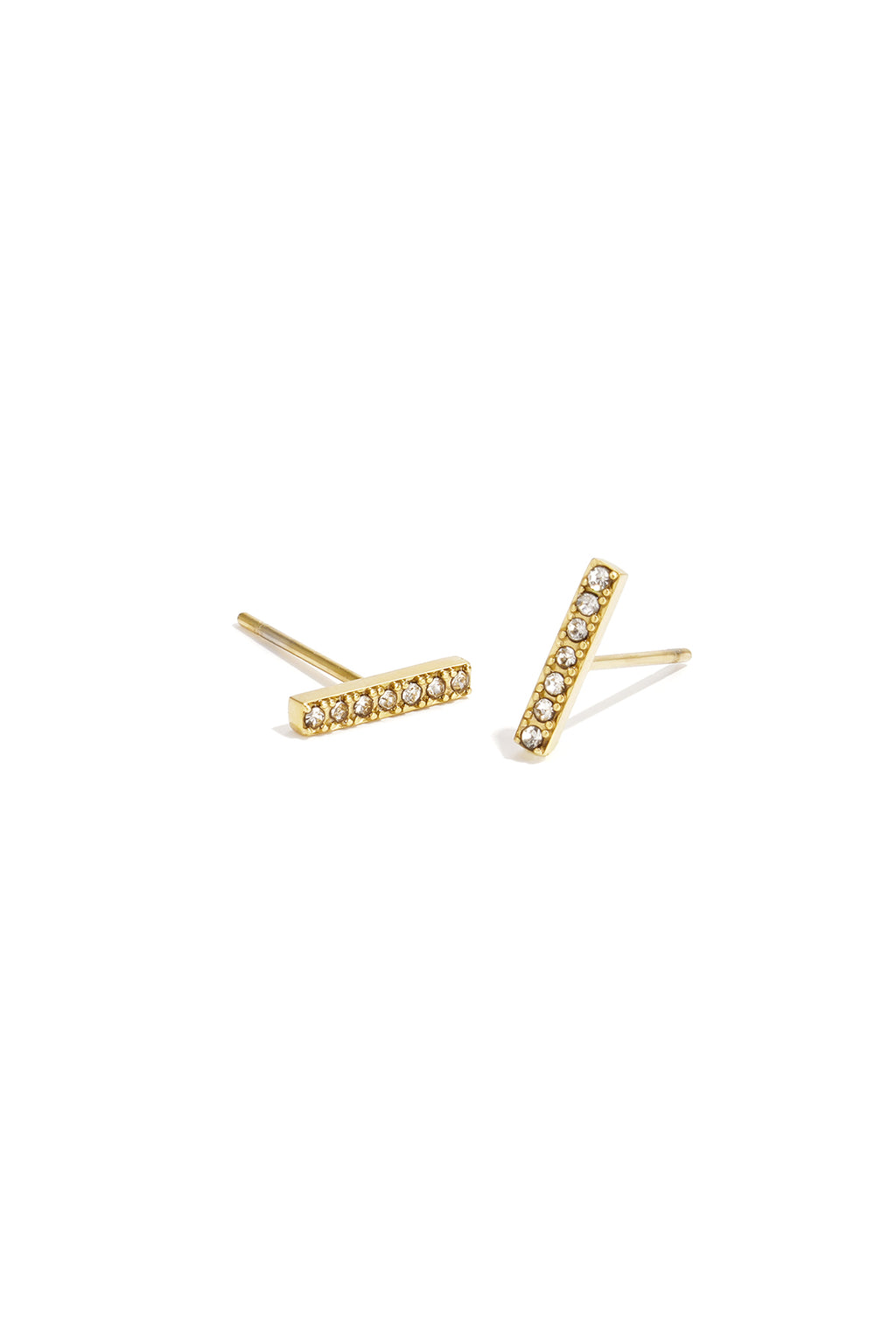 Irregular Shape Stud Earrings – Gold-Plated Steel & Rhinestones